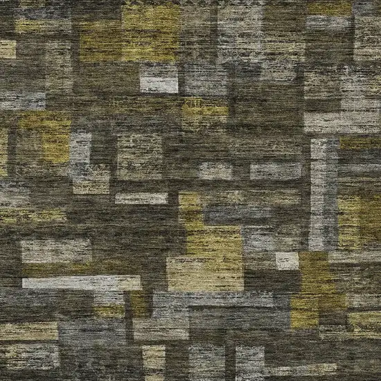 Charcoal Gray And Green Striped Washable Indoor Outdoor Area Rug Photo 5