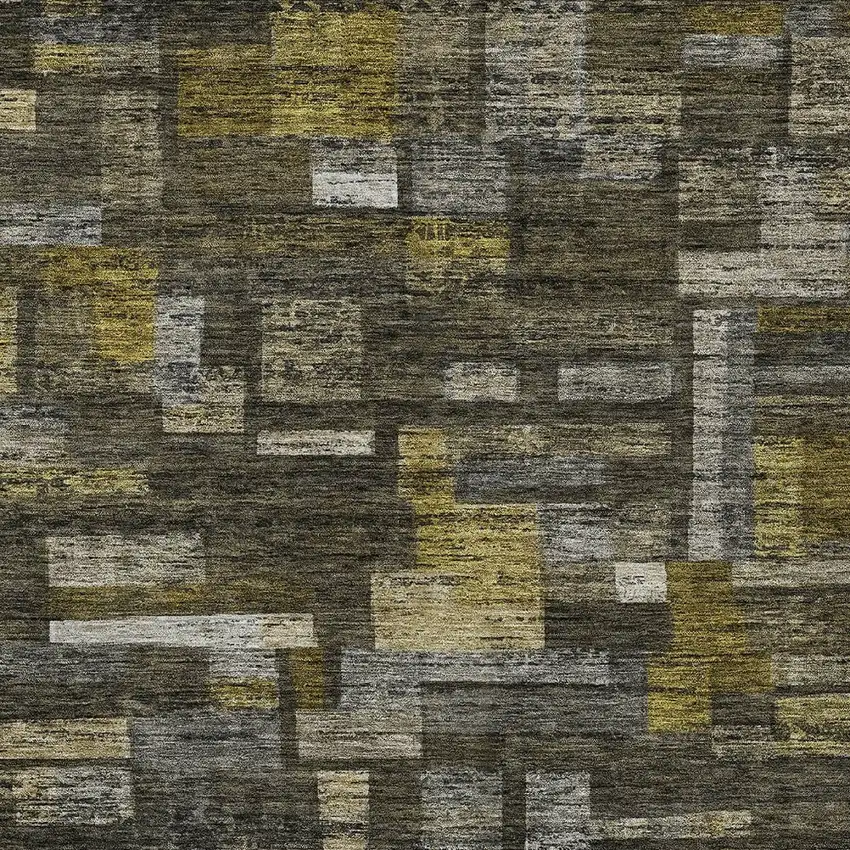 Charcoal Gray And Green Striped Washable Indoor Outdoor Area Rug Photo 5