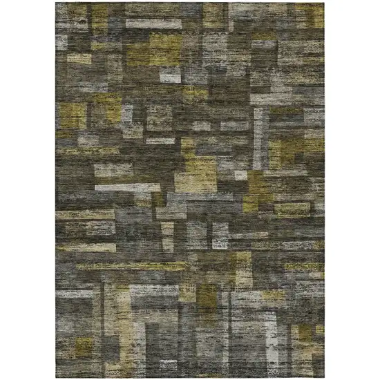 Charcoal Gray And Green Striped Washable Indoor Outdoor Area Rug Photo 2