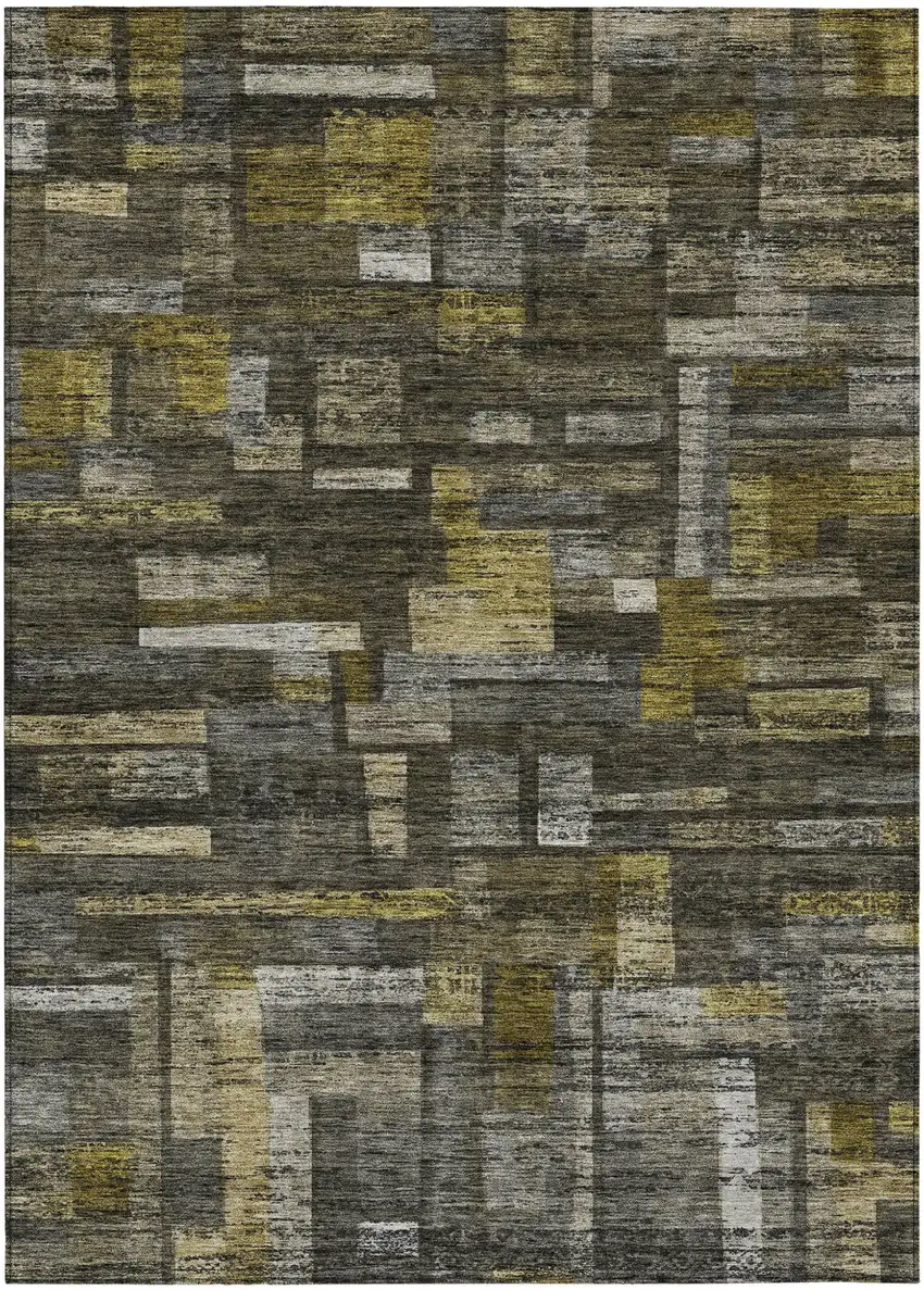 Charcoal Gray And Green Striped Washable Indoor Outdoor Area Rug Photo 2