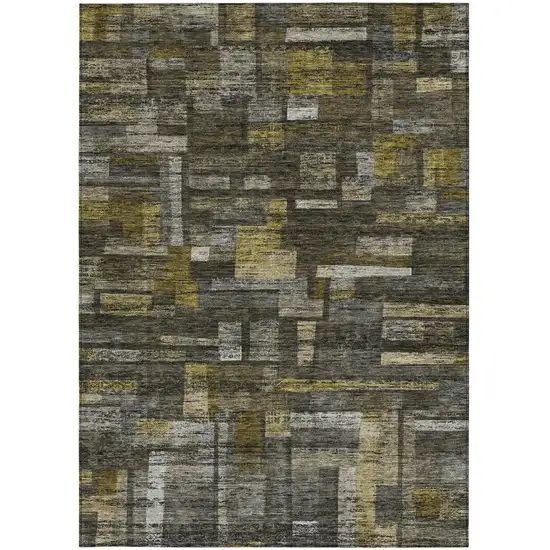 Charcoal Gray And Green Striped Washable Indoor Outdoor Area Rug Photo 5