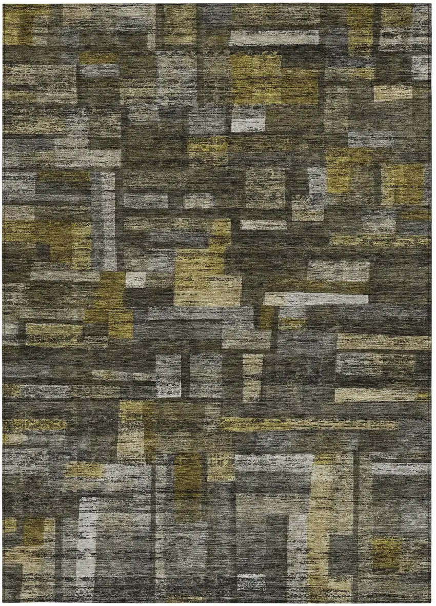 Charcoal Gray And Green Striped Washable Indoor Outdoor Area Rug Photo 5