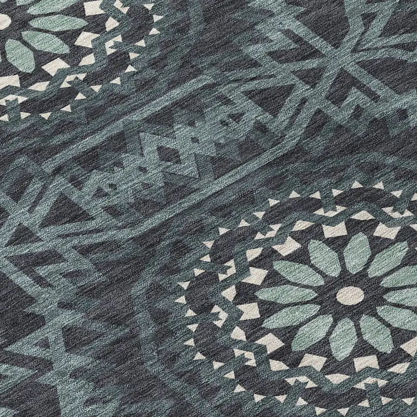 Charcoal Gray And Ivory Floral Medallion Washable Indoor Outdoor Area Rug Photo 5