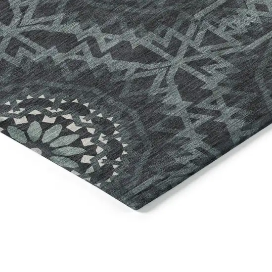 Charcoal Gray And Ivory Floral Medallion Washable Indoor Outdoor Area Rug Photo 4