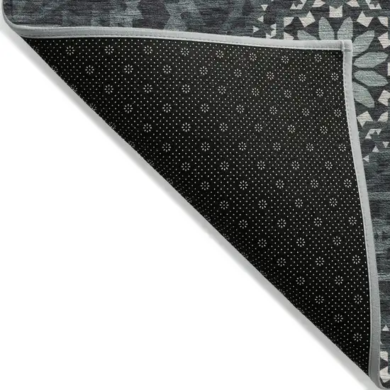 Charcoal Gray And Ivory Floral Medallion Washable Indoor Outdoor Area Rug Photo 4