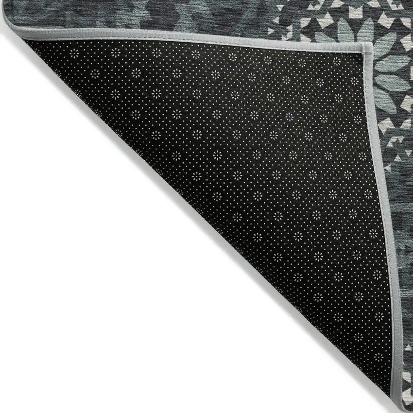 Charcoal Gray And Ivory Floral Medallion Washable Indoor Outdoor Area Rug Photo 4