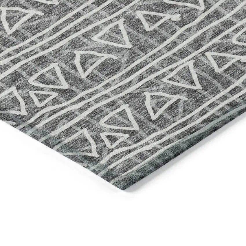 Charcoal Gray And Ivory Geometric Washable Indoor Outdoor Area Rug Photo 5