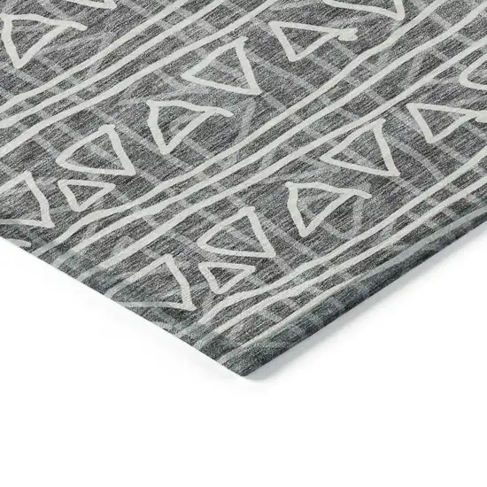 Charcoal Gray And Ivory Geometric Washable Indoor Outdoor Area Rug Photo 5