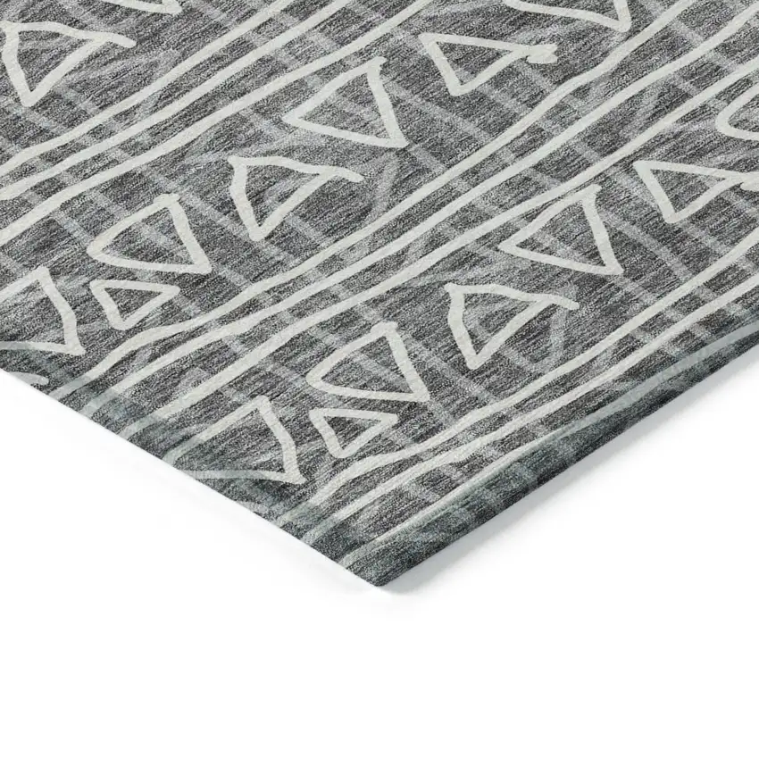 Charcoal Gray And Ivory Geometric Washable Indoor Outdoor Area Rug Photo 5
