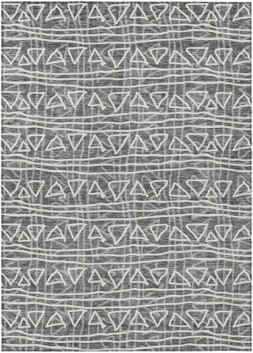 Charcoal Gray And Ivory Geometric Washable Indoor Outdoor Area Rug Photo 3