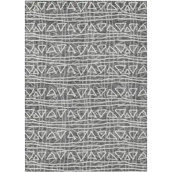 Charcoal Gray And Ivory Geometric Washable Indoor Outdoor Area Rug Photo 3