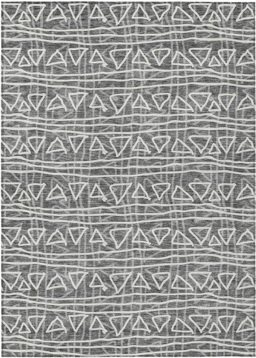 Charcoal Gray And Ivory Geometric Washable Indoor Outdoor Area Rug Photo 3