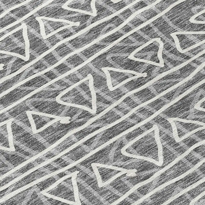 Charcoal Gray And Ivory Geometric Washable Indoor Outdoor Area Rug Photo 6