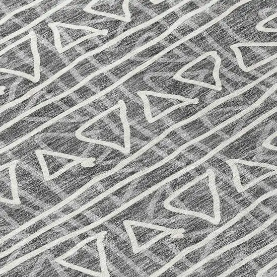 Charcoal Gray And Ivory Geometric Washable Indoor Outdoor Area Rug Photo 6