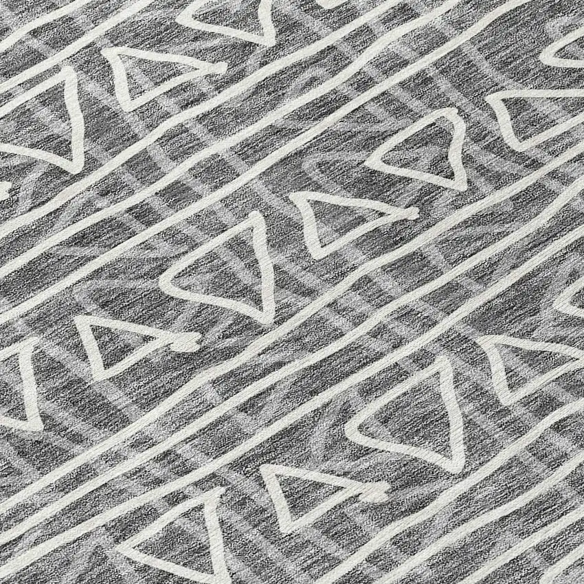 Charcoal Gray And Ivory Geometric Washable Indoor Outdoor Area Rug Photo 6
