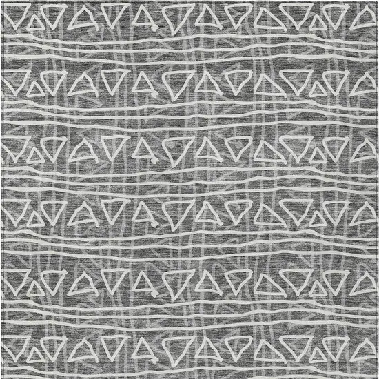 Charcoal Gray And Ivory Geometric Washable Indoor Outdoor Area Rug Photo 8