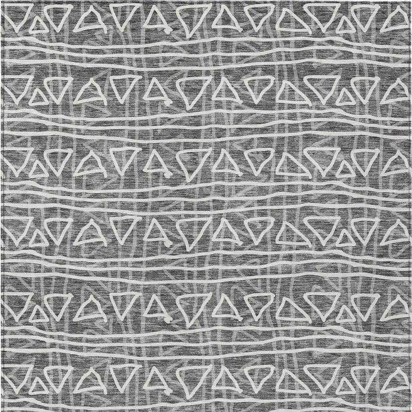 Charcoal Gray And Ivory Geometric Washable Indoor Outdoor Area Rug Photo 8