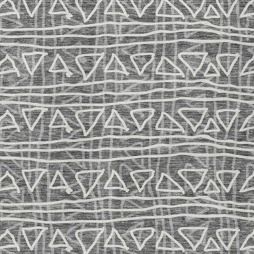 Charcoal Gray And Ivory Geometric Washable Indoor Outdoor Area Rug Photo 7