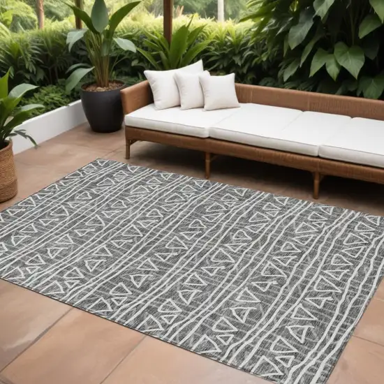 Charcoal Gray And Ivory Geometric Washable Indoor Outdoor Area Rug Photo 2