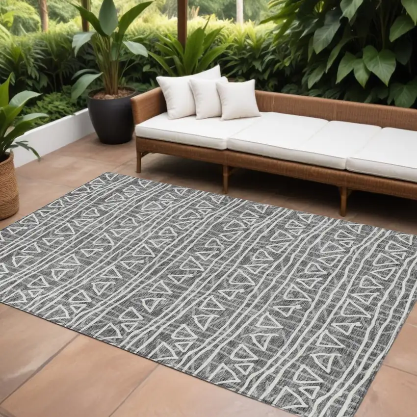 Charcoal Gray And Ivory Geometric Washable Indoor Outdoor Area Rug Photo 2