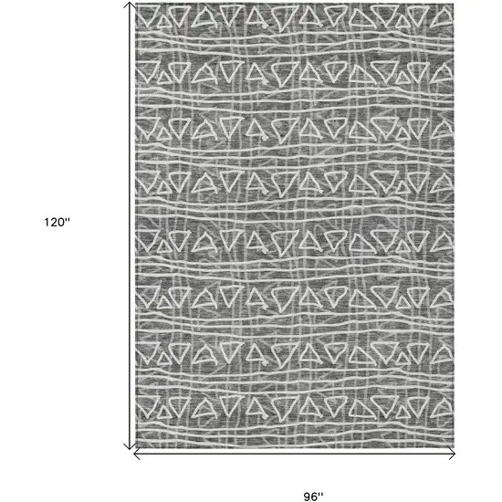 Charcoal Gray And Ivory Geometric Washable Indoor Outdoor Area Rug Photo 9