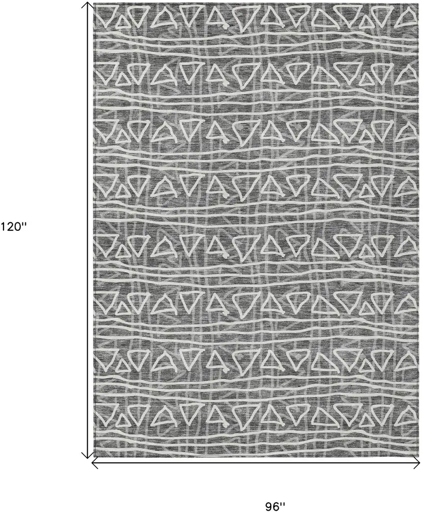 Charcoal Gray And Ivory Geometric Washable Indoor Outdoor Area Rug Photo 9
