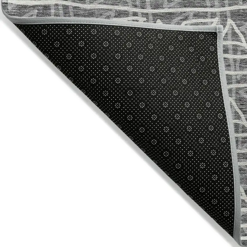 Charcoal Gray And Ivory Geometric Washable Indoor Outdoor Area Rug Photo 4