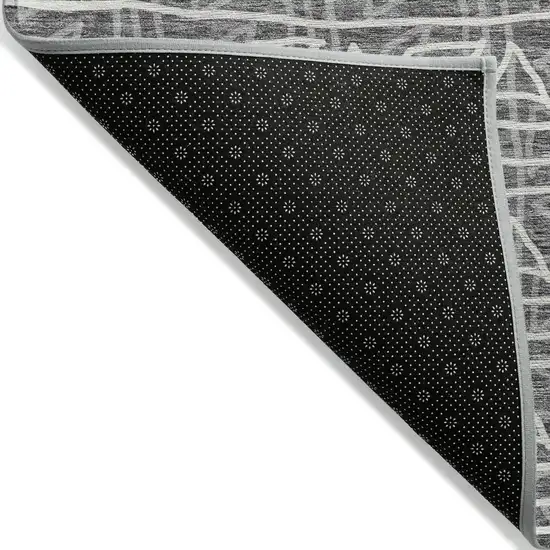 Charcoal Gray And Ivory Geometric Washable Indoor Outdoor Area Rug Photo 4