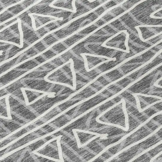 Charcoal Gray And Ivory Geometric Washable Indoor Outdoor Area Rug Photo 5