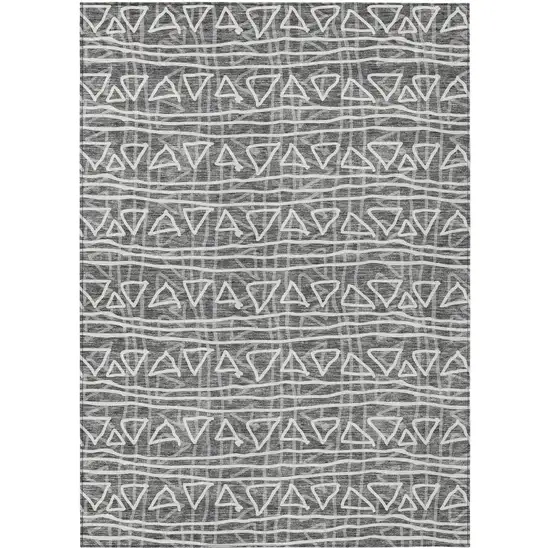 Charcoal Gray And Ivory Geometric Washable Indoor Outdoor Area Rug Photo 2
