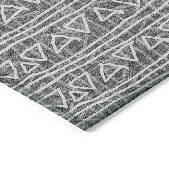 Charcoal Gray And Ivory Geometric Washable Indoor Outdoor Area Rug Photo 4