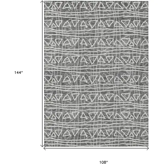 Charcoal Gray And Ivory Geometric Washable Indoor Outdoor Area Rug Photo 8