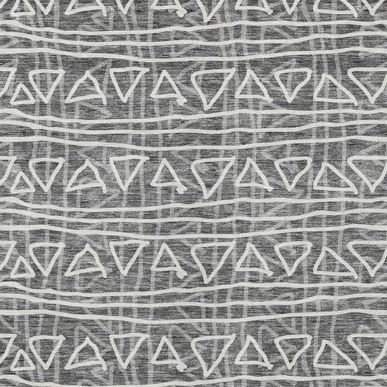 Charcoal Gray And Ivory Geometric Washable Indoor Outdoor Area Rug Photo 6