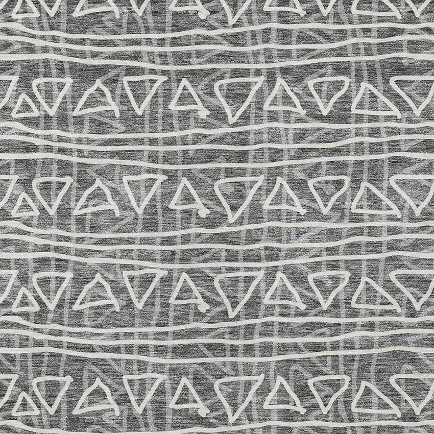 Charcoal Gray And Ivory Geometric Washable Indoor Outdoor Area Rug Photo 6