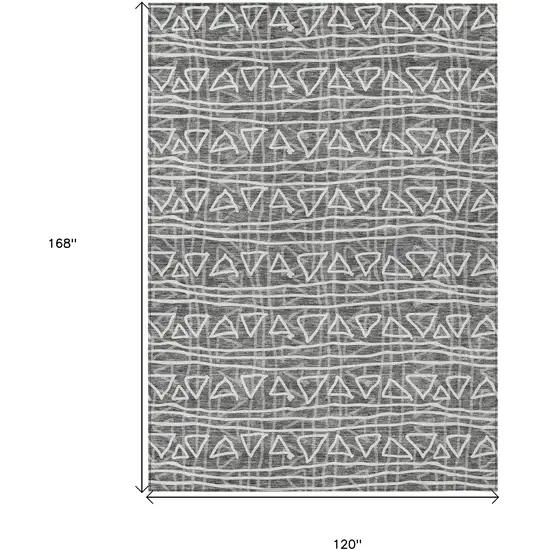 Charcoal Gray And Ivory Geometric Washable Indoor Outdoor Area Rug Photo 7