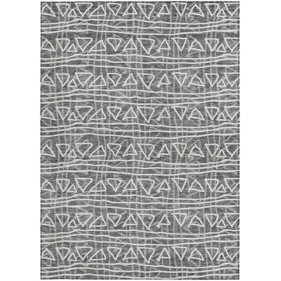 Charcoal Gray And Ivory Geometric Washable Indoor Outdoor Area Rug Photo 6