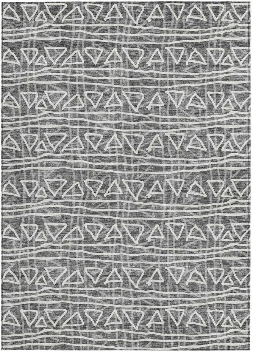 Charcoal Gray And Ivory Geometric Washable Indoor Outdoor Area Rug Photo 6