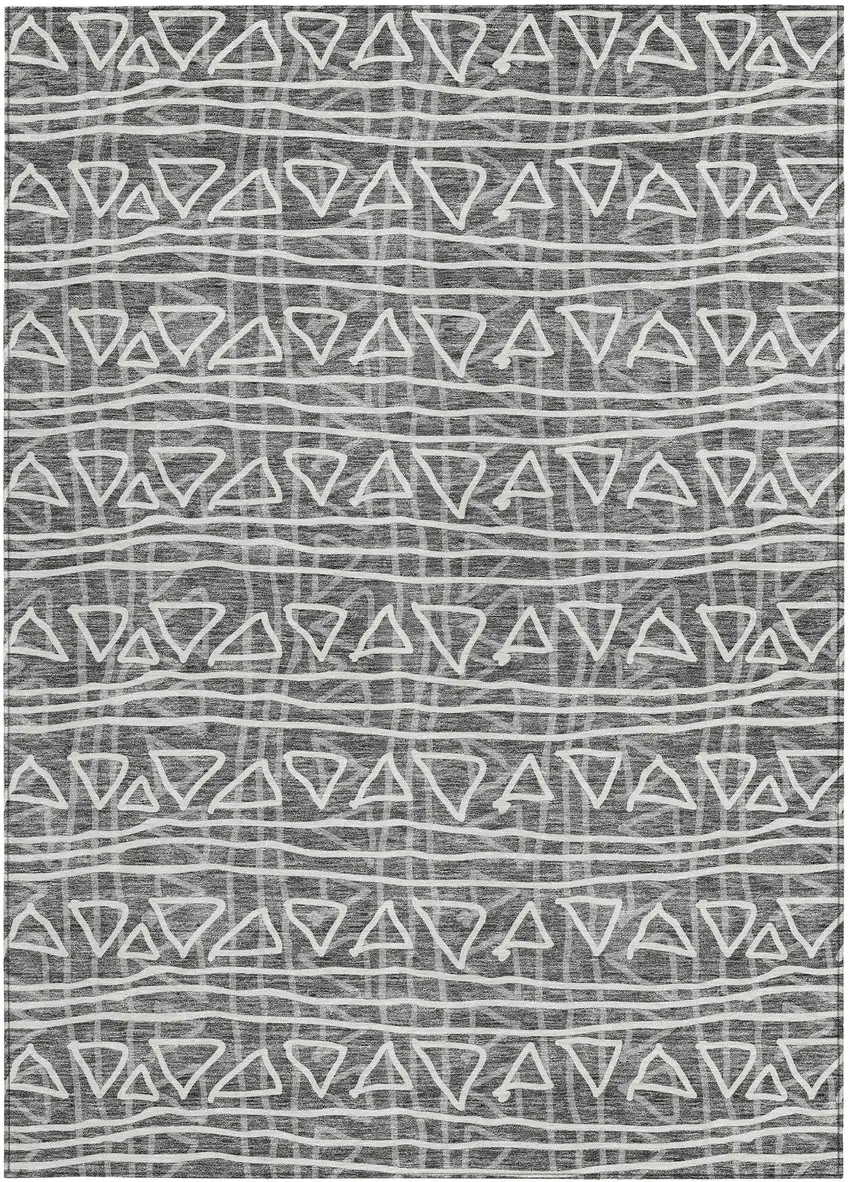 Charcoal Gray And Ivory Geometric Washable Indoor Outdoor Area Rug Photo 6