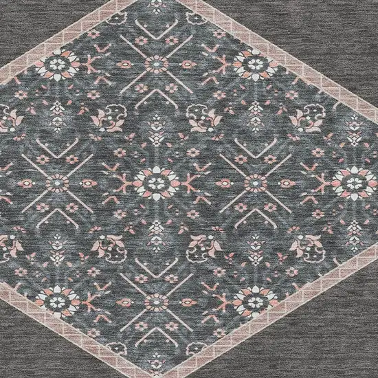 Charcoal Gray And Ivory Oriental Washable Area Rug With UV Protection Photo 2