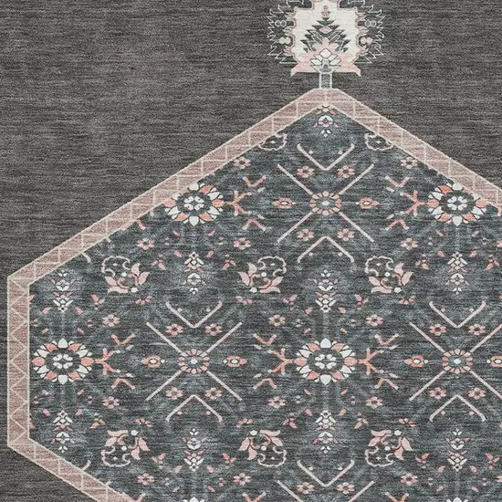 Charcoal Gray And Ivory Oriental Washable Area Rug With UV Protection Photo 2