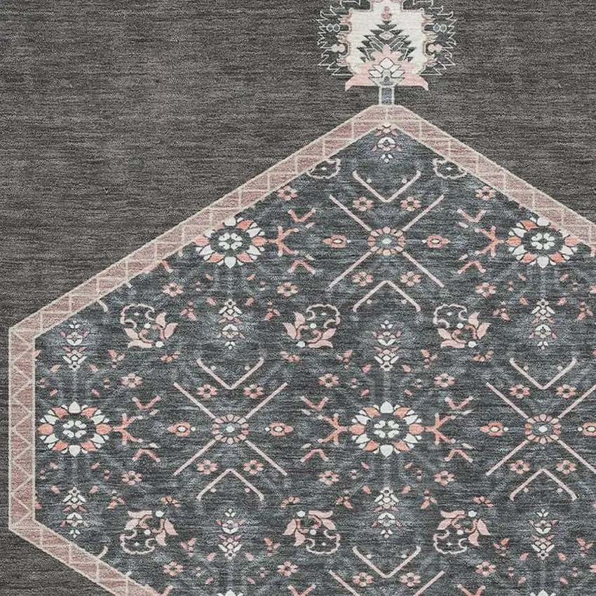 Charcoal Gray And Ivory Oriental Washable Area Rug With UV Protection Photo 2