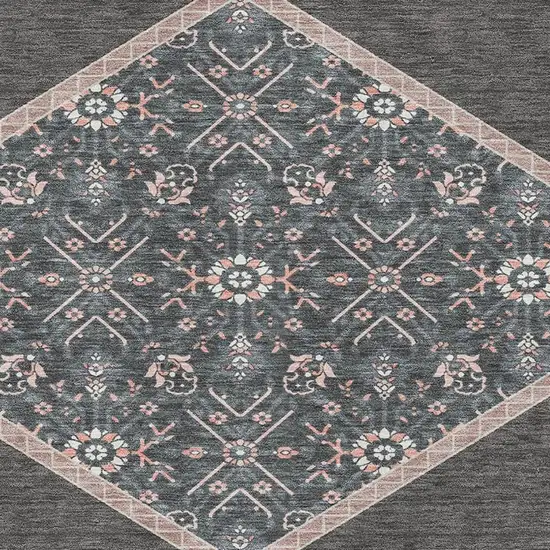 Charcoal Gray And Ivory Oriental Washable Area Rug With UV Protection Photo 2