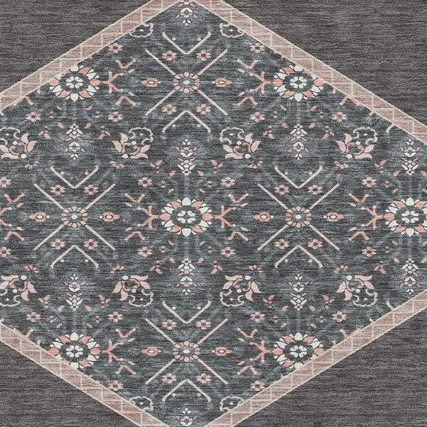 Charcoal Gray And Ivory Oriental Washable Area Rug With UV Protection Photo 2