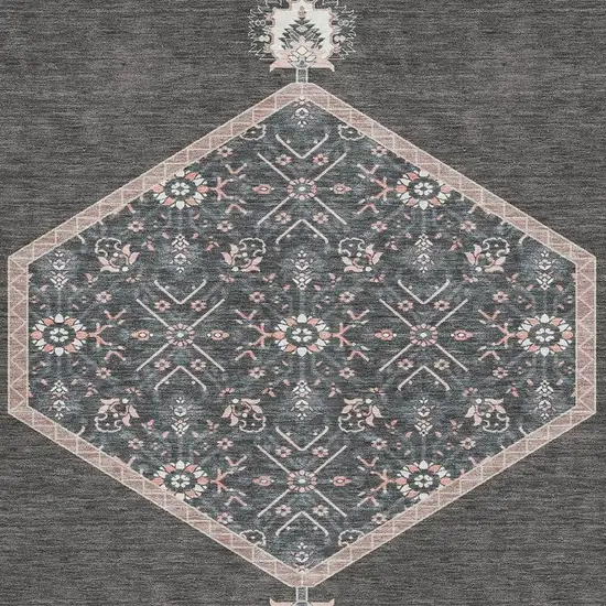 Charcoal Gray And Ivory Oriental Washable Area Rug With UV Protection Photo 3