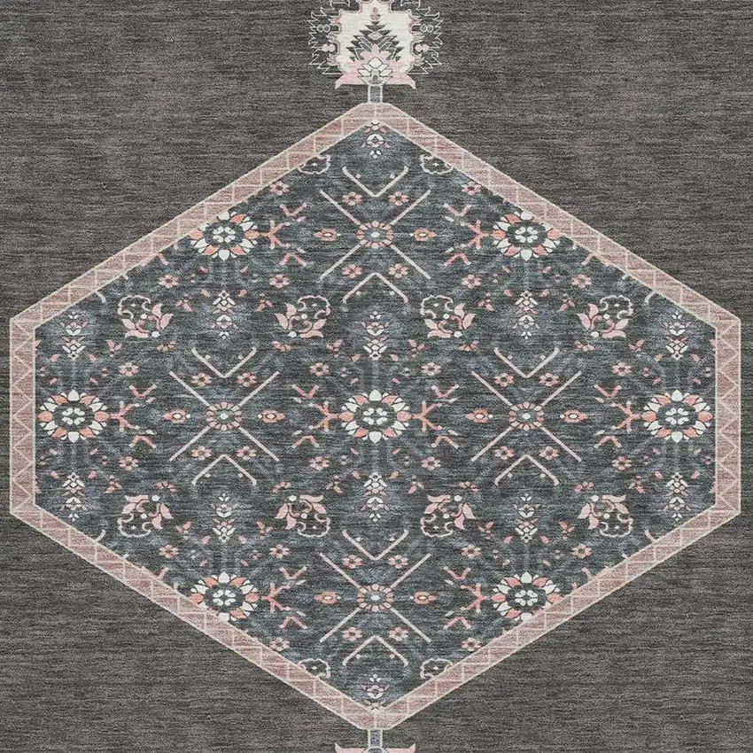 Charcoal Gray And Ivory Oriental Washable Area Rug With UV Protection Photo 3