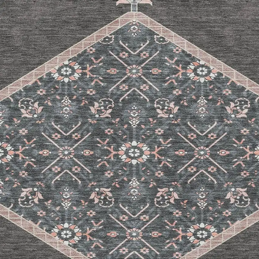 Charcoal Gray And Ivory Oriental Washable Area Rug With UV Protection Photo 2