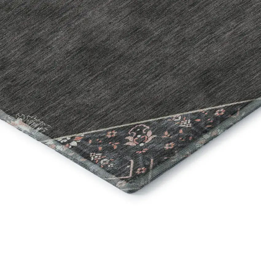 Charcoal Gray And Ivory Oriental Washable Area Rug With UV Protection Photo 7