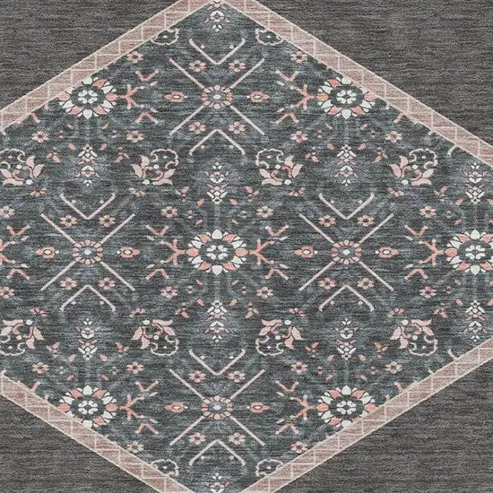 Charcoal Gray And Ivory Oriental Washable Area Rug With UV Protection Photo 2