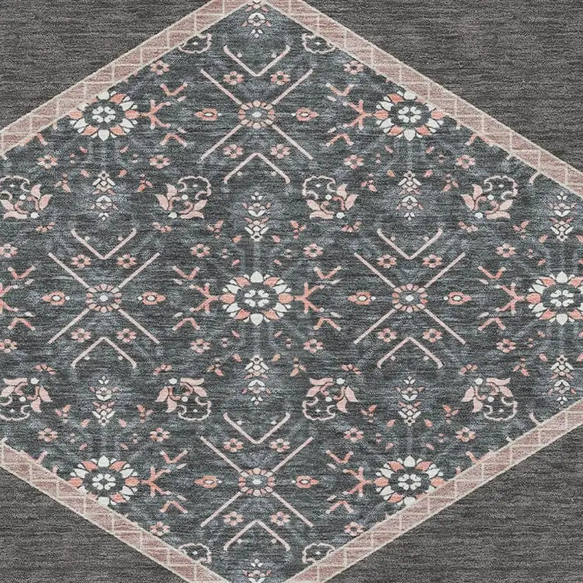 Charcoal Gray And Ivory Oriental Washable Area Rug With UV Protection Photo 2