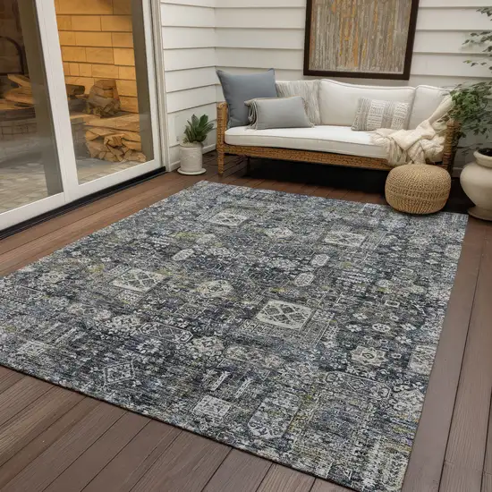 Charcoal Gray And Ivory Oriental Washable Indoor Outdoor Area Rug Photo 7